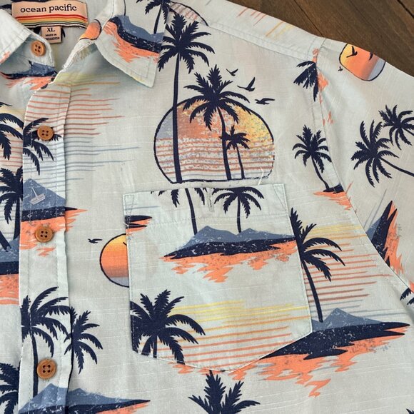 Ocean Pacific Button Up Hawaiian Beach Sunset Button Up Shirt Men's Size XL (W8) - Picture 3 of 7